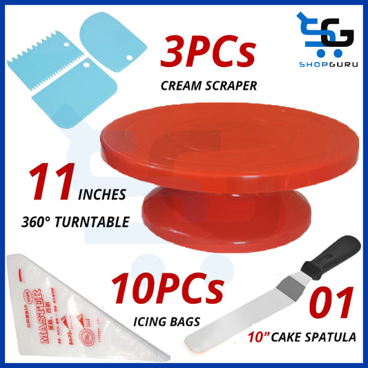 11″ Rotating Cake Turntable with Spatula & Scrapers